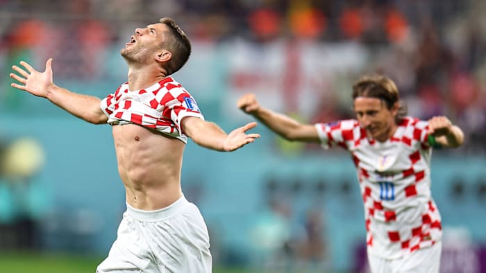 Andrej Kramaric and Luka Modric celebrate Croatia’s win over Canada